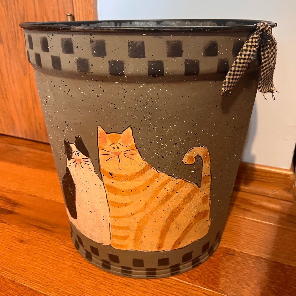 Primitive Hand-Painted Cats Metal Pail - Beautiful!!